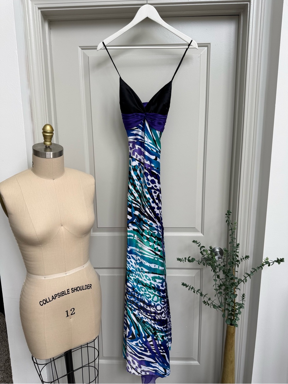 Victoria's Secret Black Bodice Maxi with Blue, Teal & Purple Print